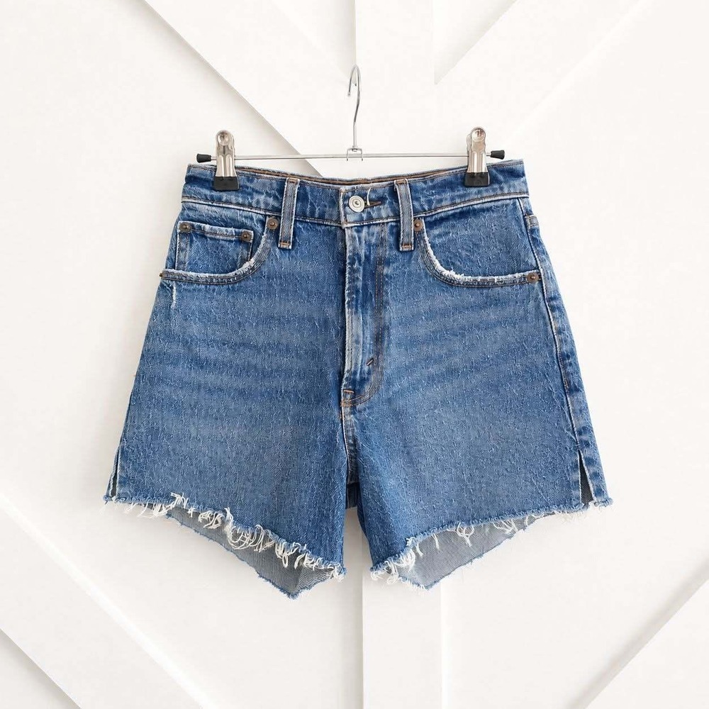 Abercrombie & Fitch Mom Short Women 24 Blue High Rise Curve Love 4 Inch Inseam